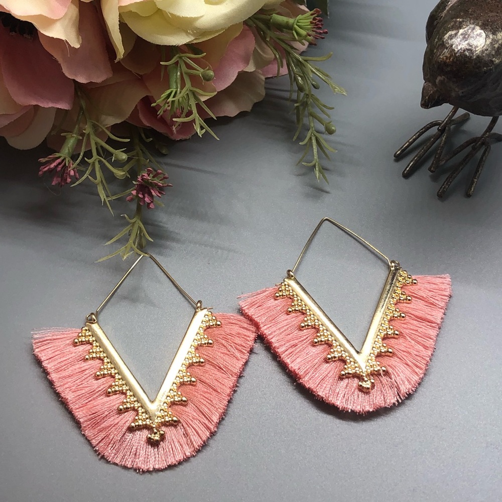 Gold/pink tassel earrings
